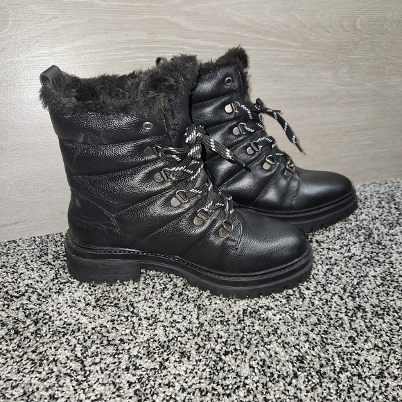 Cougar Vantage Black Leather Winter Waterproof Boots Laceup Fur Womens 7 Punk